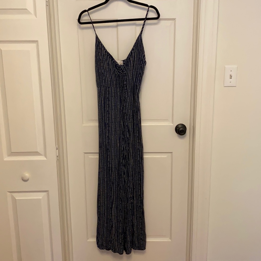 Blue and white striped jumpsuit